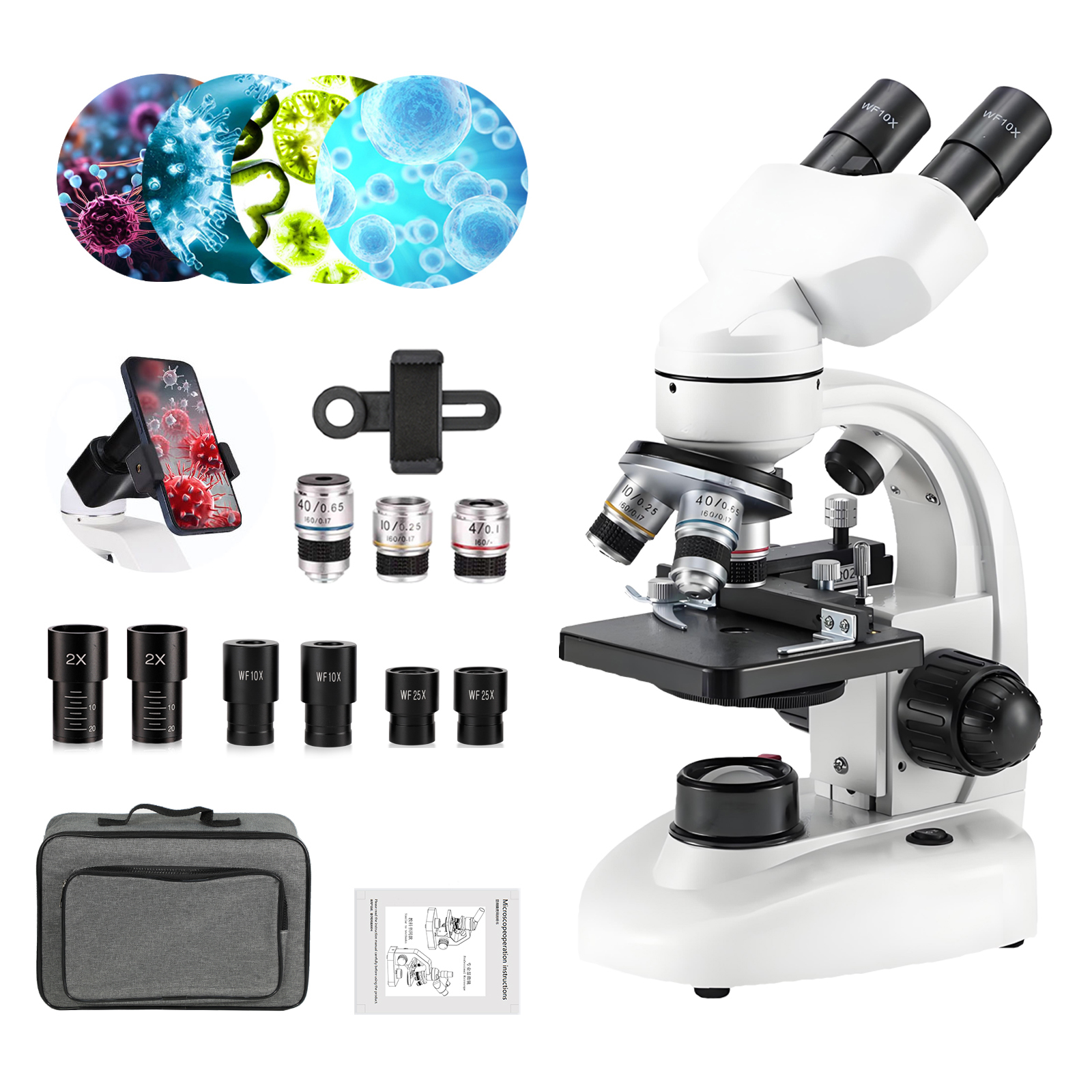 Medical Lab Microscope - Biological Double Eyepiece Microscope 2000x Magnification
